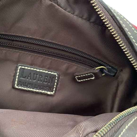 Lauren Ralph Lauren Red Velvet with Brown Trim Shoulder Bag - Picture 7 of 7